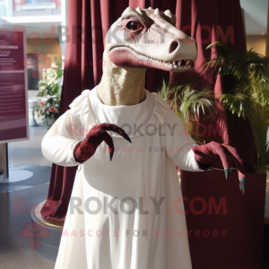 Maroon Iguanodon mascot costume character dressed with a Wedding Dress and Headbands