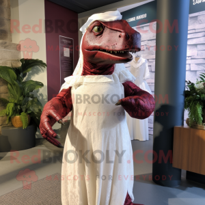 Maroon Iguanodon mascot costume character dressed with a Wedding Dress and Headbands