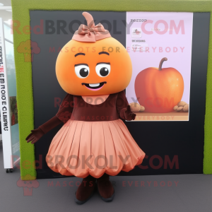 Peach Chocolate Bars mascot costume character dressed with a Empire Waist Dress and Watches