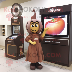 Peach Chocolate Bars mascot costume character dressed with a Empire Waist Dress and Watches