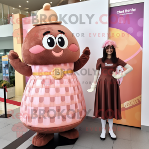 Peach Chocolate Bars mascot costume character dressed with a Empire Waist Dress and Watches