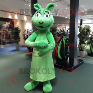 Green Golf Bag mascot costume character dressed with a Midi Dress and Bracelet watches