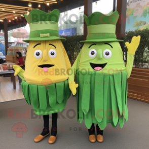 Green French Fries mascot costume character dressed with a Blouse and Hats