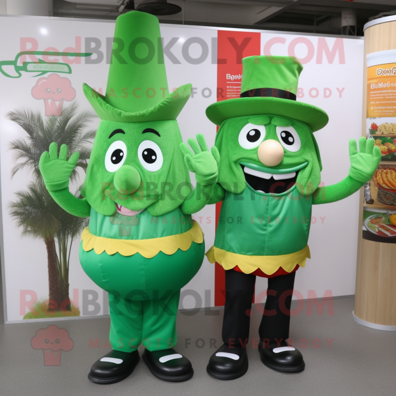 Green French Fries mascot costume character dressed with a Blouse and Hats Green French Fries mascot costume character dressed with a Blouse and Hats