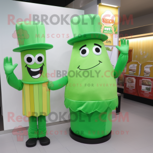 Green French Fries mascot costume character dressed with a Blouse and Hats