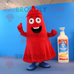 Blue Bottle Of Ketchup mascot costume character dressed with a Jumpsuit and Scarves