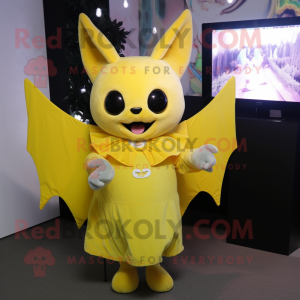 Lemon Yellow Bat mascot costume character dressed with a Blouse and Keychains