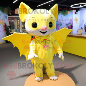 Lemon Yellow Bat mascot costume character dressed with a Blouse and Keychains