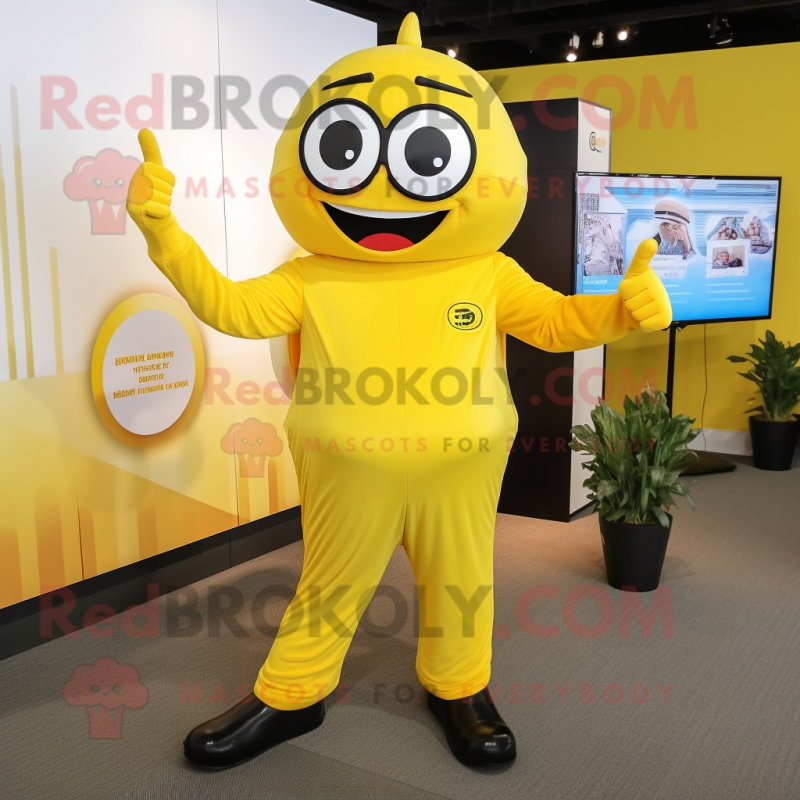 Yellow Pho mascot costume character dressed with a Jumpsuit and Ties Yellow Pho mascot costume character dressed with a Jumpsuit and Ties