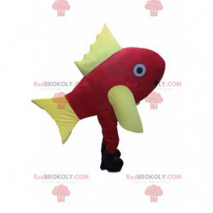 Mascotte de poisson rouge et jaune géant, costume poisson