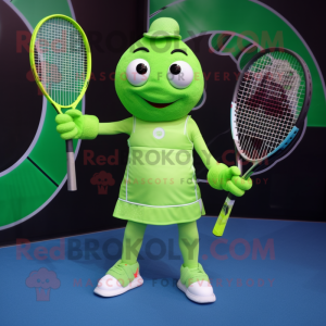 Lime Green Tennis Racket mascot costume character dressed with a Bodysuit and Cummerbunds