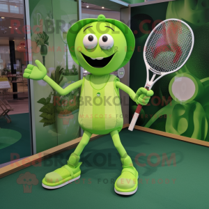 Lime Green Tennis Racket mascot costume character dressed with a Bodysuit and Cummerbunds