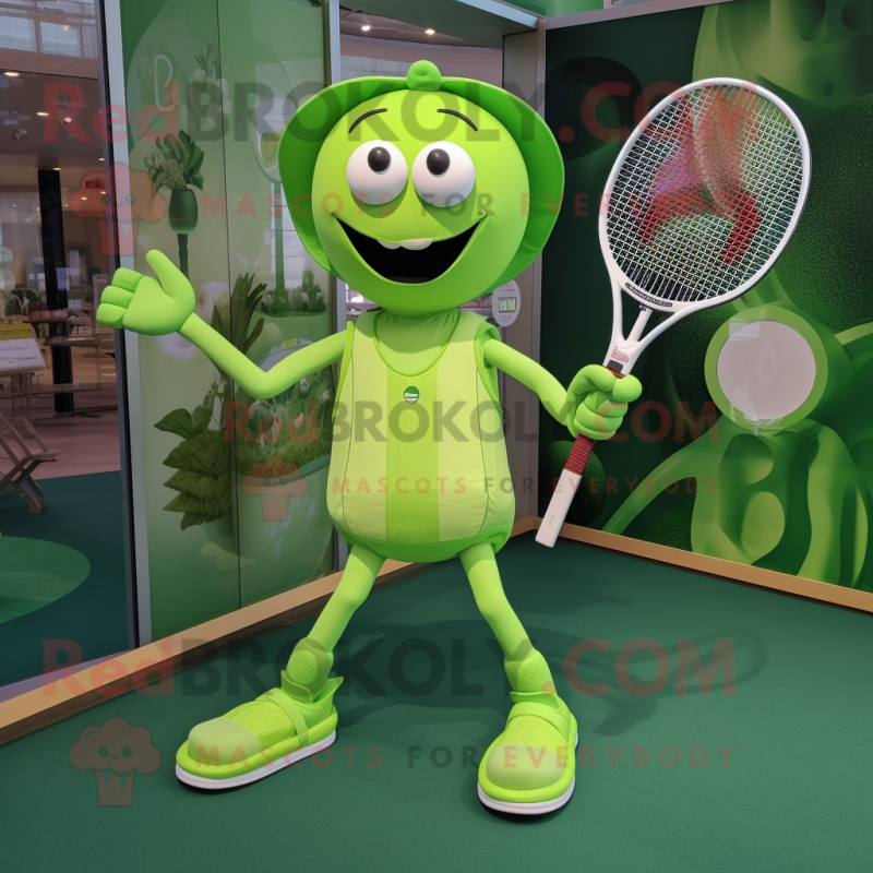 Lime Green Tennis Racket mascot costume character dressed with a Bodysuit and Cummerbunds Lime Green Tennis Racket mascot costume character dressed with a Bodysuit and Cummerbunds