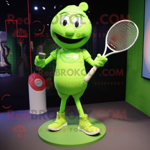 Lime Green Tennis Racket mascot costume character dressed with a Bodysuit and Cummerbunds