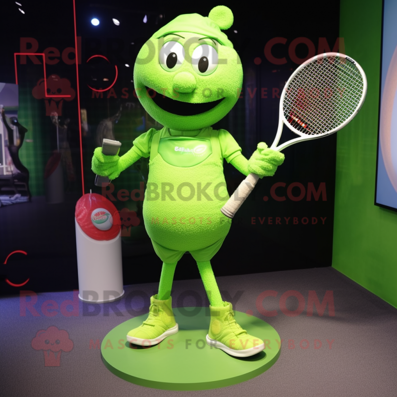 Lime Green Tennis Racket mascot costume character dressed with a Bodysuit and Cummerbunds Lime Green Tennis Racket mascot costume character dressed with a Bodysuit and Cummerbunds