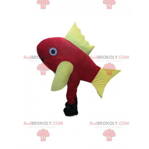 Mascotte de poisson rouge et jaune géant, costume poisson