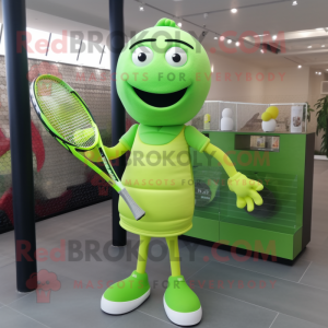 Lime Green Tennis Racket mascot costume character dressed with a Bodysuit and Cummerbunds