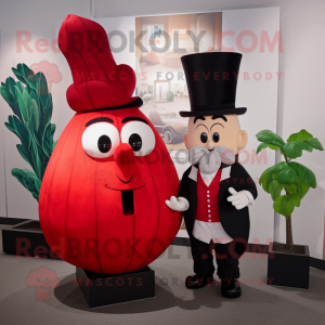 Red Turnip mascot costume character dressed with a Tuxedo and Watches