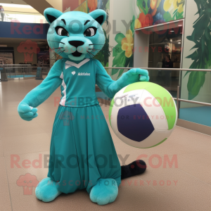 Teal Puma mascotte kostuum...