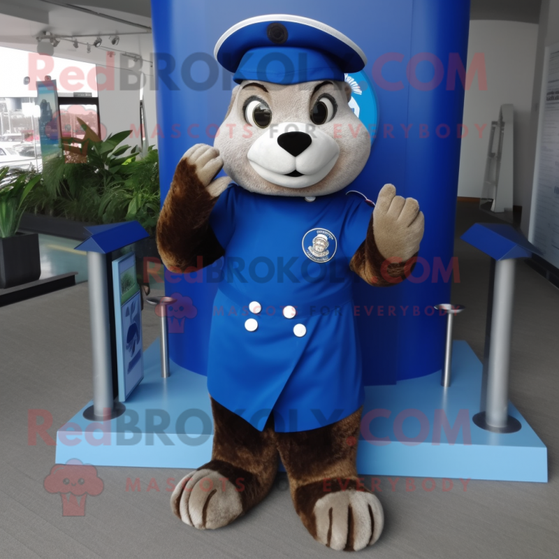 Navy Otter mascot costume character dressed with a Long Sleeve Tee and Rings