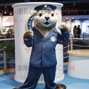 Navy Otter mascot costume character dressed with a Long Sleeve Tee and Rings