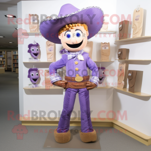 Lavender Cowboy mascot costume character dressed with a Mini Dress and Belts