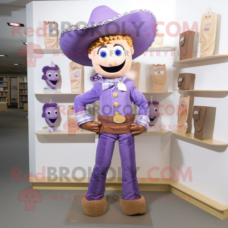 Lavender Cowboy mascot costume character dressed with a Mini Dress and Belts Lavender Cowboy mascot costume character dressed with a Mini Dress and Belts