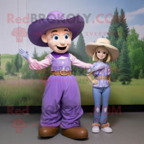 Lavender Cowboy mascot costume character dressed with a Mini Dress and Belts
