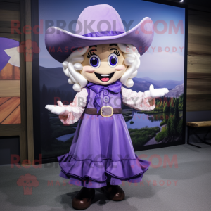 Lavender Cowboy mascot costume character dressed with a Mini Dress and Belts