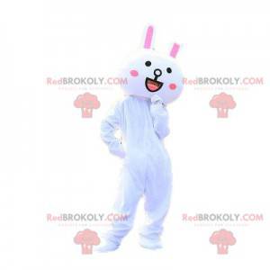 Hvid og lyserød kanin maskot, stor kanin kostume -