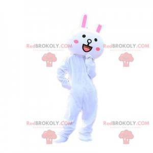 White and pink rabbit mascot, big rabbit costume -