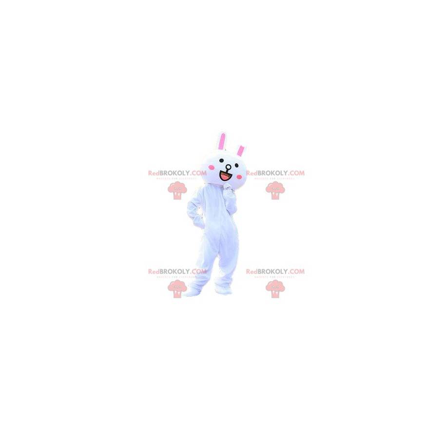 White and pink rabbit mascot, big rabbit costume -