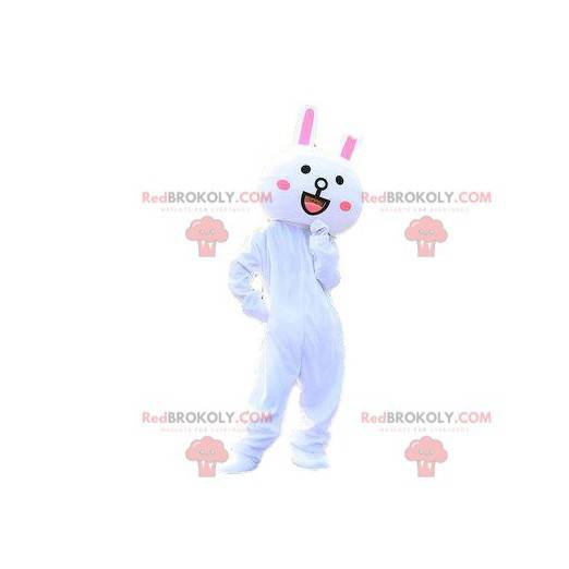 White and pink rabbit mascot, big rabbit costume -