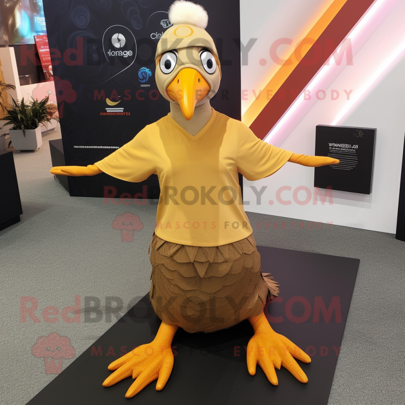 Gold Guinea Fowl mascot costume character dressed with a Yoga Pants and Hats