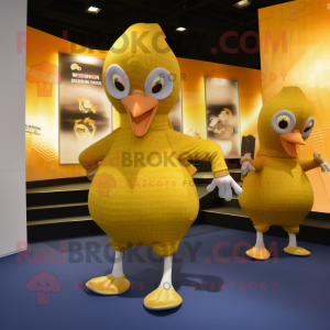 Gold Guinea Fowl mascot costume character dressed with a Yoga Pants and Hats