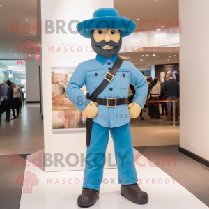 Cyan Civil War Soldier mascot costume character dressed with a Romper and Hats