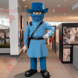 Cyan Civil War Soldier mascot costume character dressed with a Romper and Hats