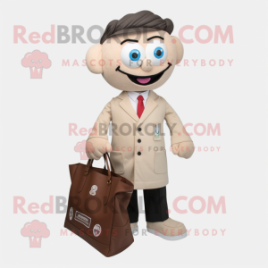 Beige Doctor mascot costume character dressed with a Blazer and Tote bags