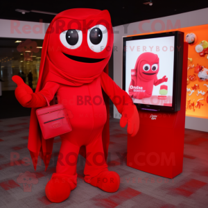 Red Ghost mascot costume character dressed with a Jumpsuit and Wallets