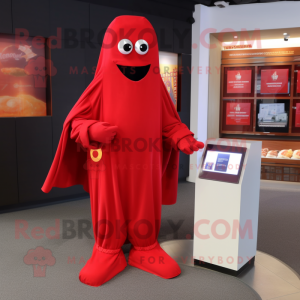 Red Ghost mascot costume character dressed with a Jumpsuit and Wallets