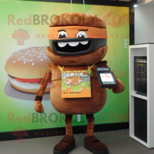 Rust Burgers mascot costume character dressed with a T-Shirt and Digital watches