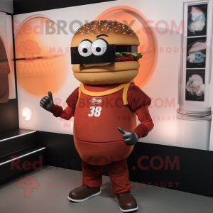 Rust Burgers mascot costume character dressed with a T-Shirt and Digital watches