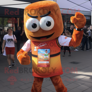 Rust Burgers mascot costume character dressed with a T-Shirt and Digital watches