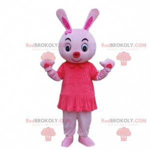 Różowy królik maskotka, kostium gryzonia, różowe zwierzę -