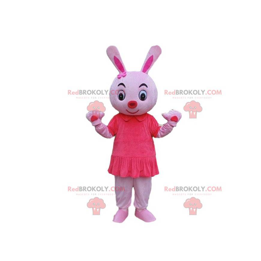 Roze konijn mascotte, knaagdierkostuum, roze dier -