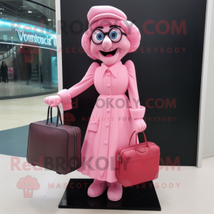 nan Pink mascot costume character dressed with a Evening Gown and Briefcases