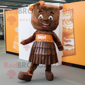 Rust Chocolate Bar mascot costume character dressed with a Pleated Skirt and Anklets