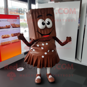 Rust Chocolate Bar mascot costume character dressed with a Pleated Skirt and Anklets