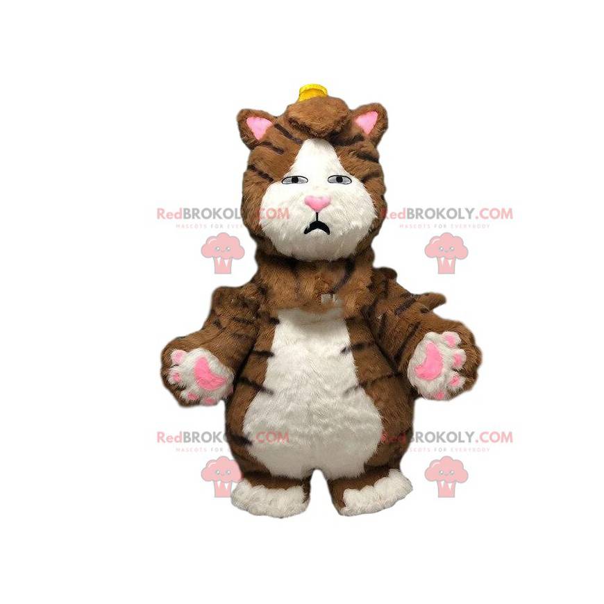 Mascotte grande gatto marrone e bianco, costume gonfiabile -