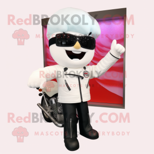 White Ice Cream mascot costume character dressed with a Moto Jacket and Earrings